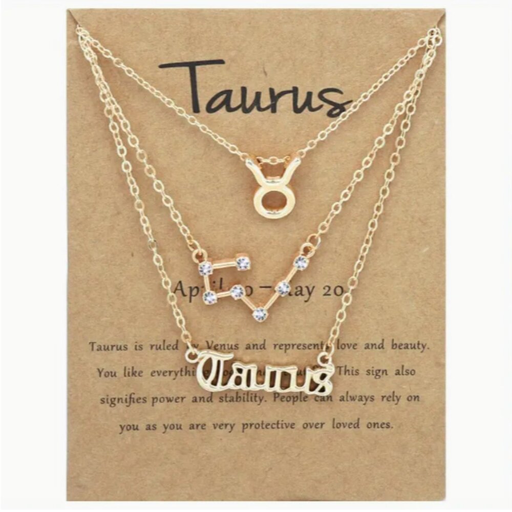 🍏50% OFF/3+...♉ 3-piece zodiac Taurus link chain necklace set (Gold tone)